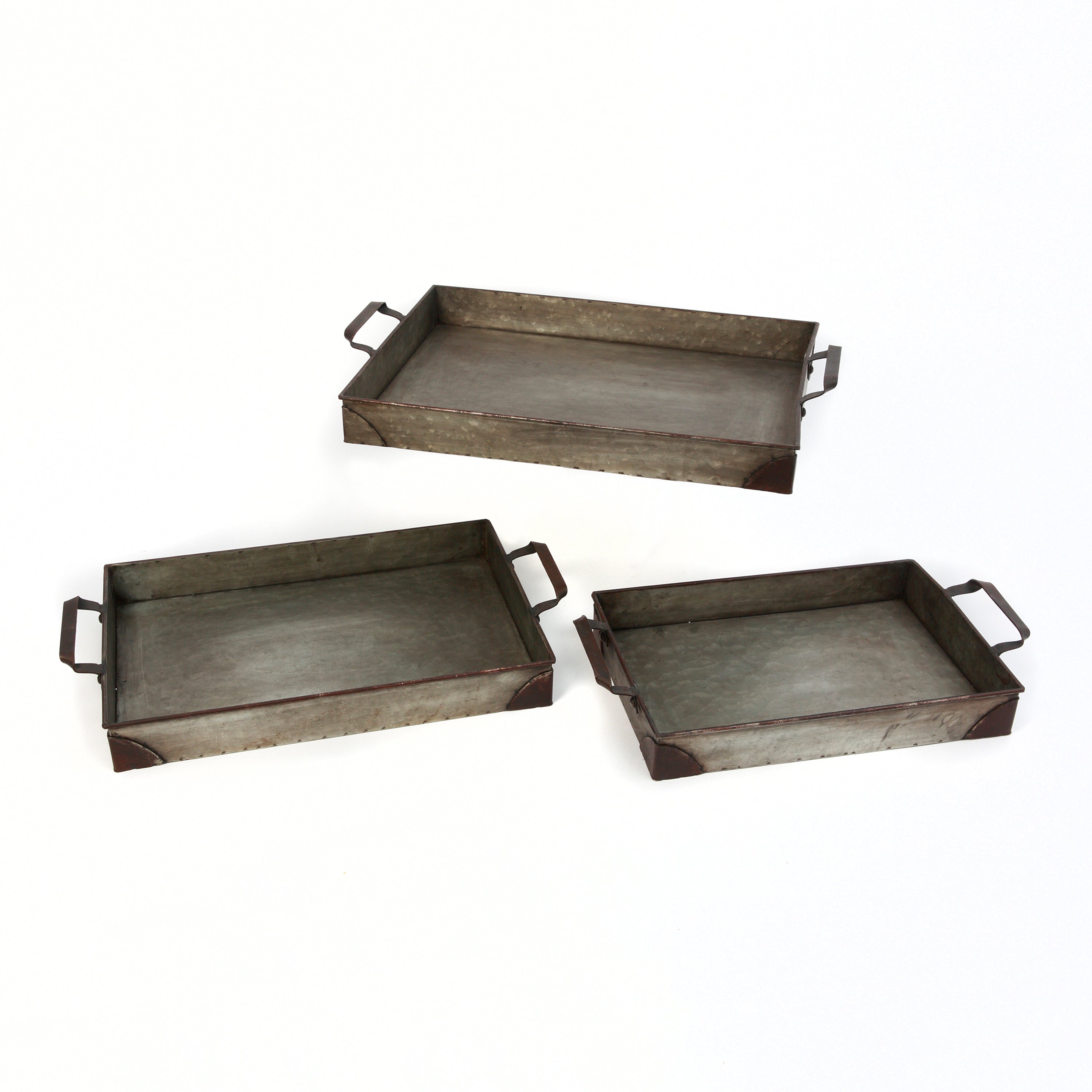 Set of 3 Rustic Decorative Metal Trays 2469970HDEC